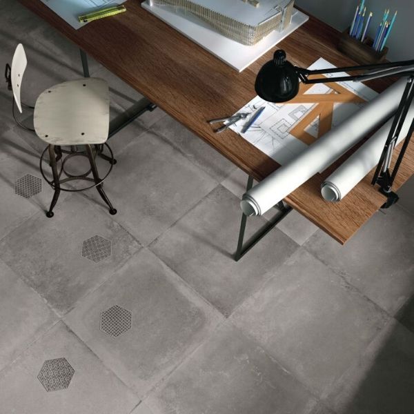 Flaviker Backstage ash graphite tan grijs vloertegels 40x40 betonlook