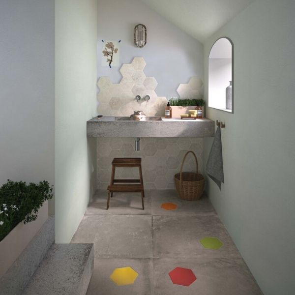 Flaviker Backstage bisque tegels badkamer hexagon zeskant